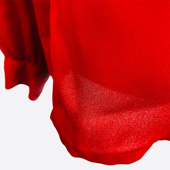 Vintage Red Chiffon Blouse Pleated Mock Neck Size 18 - Picture 3 of 12